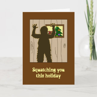 Cartoon Peeking in Window Sasquatch Christmas Card