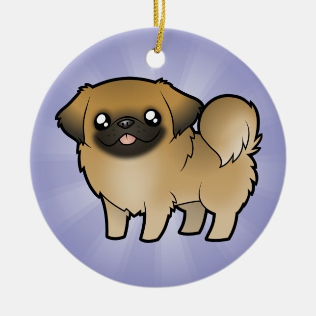 Cartoon Pekeingese (puppy cut) Ceramic Tree Decoration (Front)