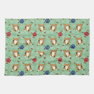 Cartoon Pembroke Welsh Corgi Tea Towel