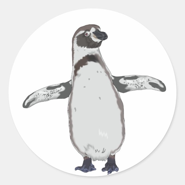 Cartoon Penguin Classic Round Sticker (Front)