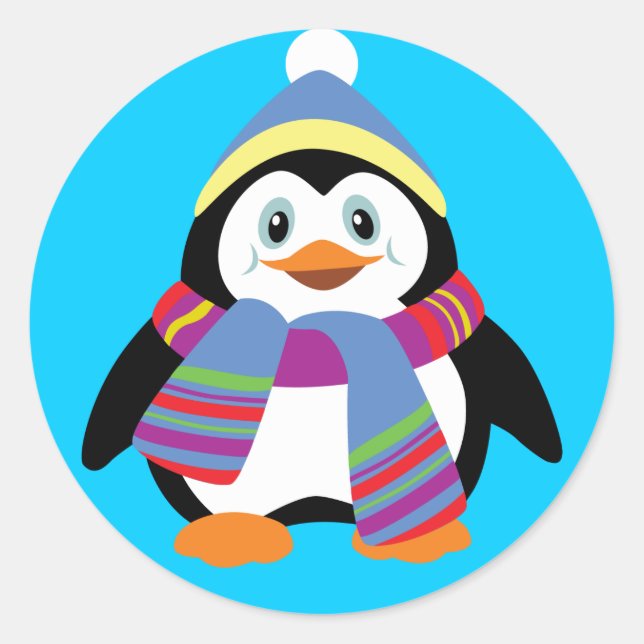 cartoon penguin classic round sticker (Front)
