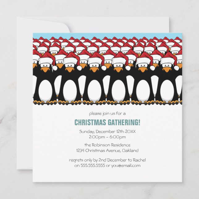 Cartoon Penguin Crowd Festive Party Invitations (Front)