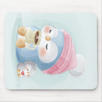 Cartoon Penguin| Cute Penguin With Snow Mouse Pad