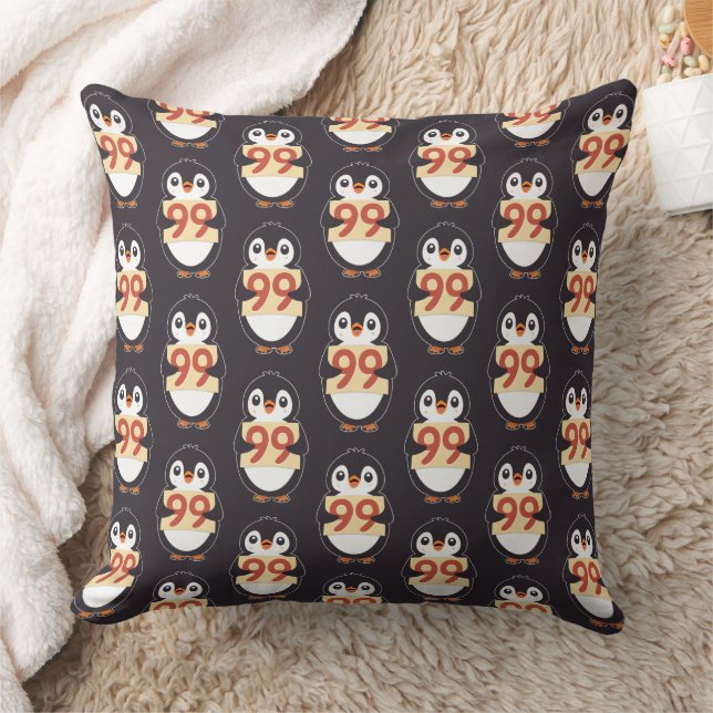 Cartoon Penguin Holding Number 99 Cushion (Blanket)