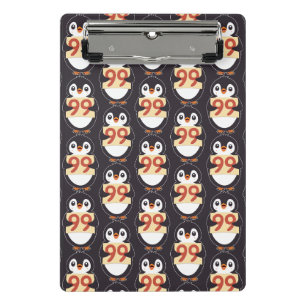 Cartoon Penguin Holding Number 99 Mini Clipboard