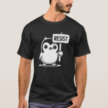 Cartoon Penguin Holding “RESIST” Sign – B & W