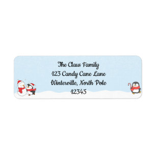 Cartoon Penguin Holiday Card Return Address Label