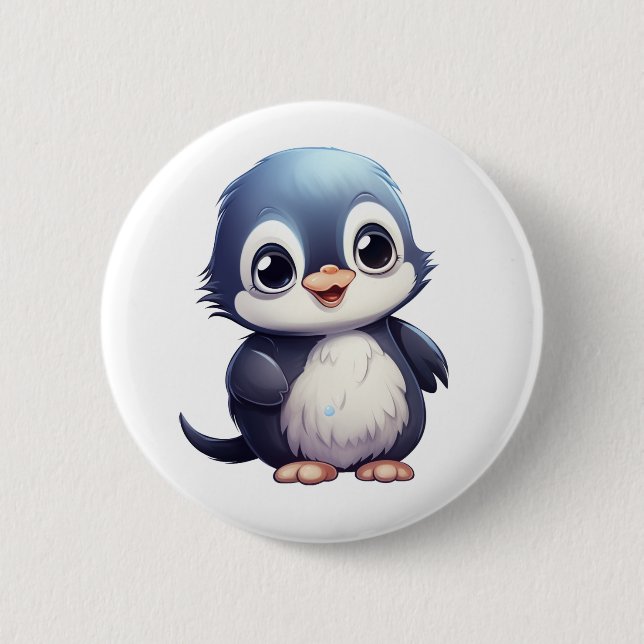 Cartoon penguin illustration 6 cm round badge (Front)