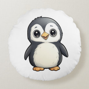 Cartoon penguin illustration round cushion