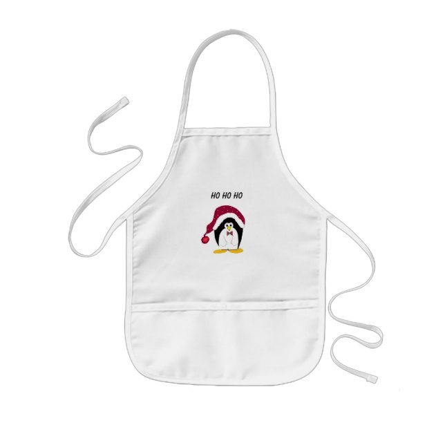 Cartoon Penguin in a Santa Hat Kids Apron (Front)