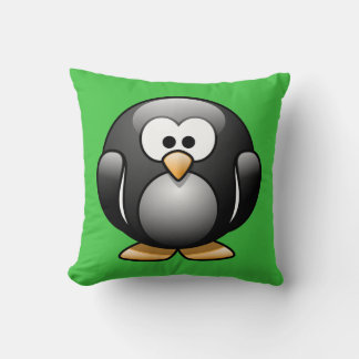 Cartoon Penguin on Bright Green Cushion