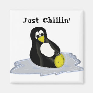 Cartoon Penguin on Ice Magnet