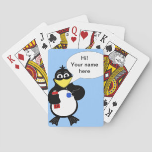 Cartoon penguin playing cards