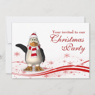 Cartoon Penguin & Santa Christmas Party Invitation