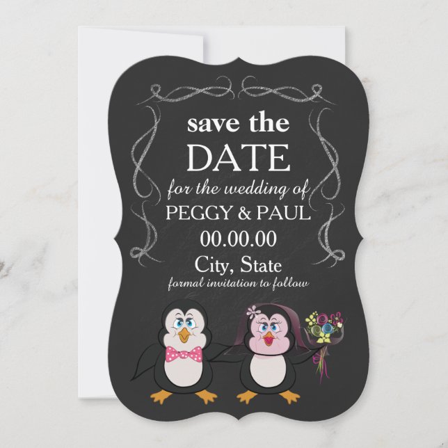 cartoon penguin save the date (Front)
