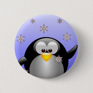 Cartoon Penguin with Snowflakes 6 Cm Round Badge
