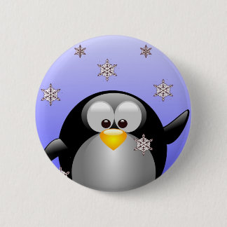 Cartoon Penguin with Snowflakes 6 Cm Round Badge