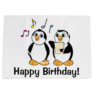 Cartoon Penguins Singing Happy Birthday Large Gift Bag