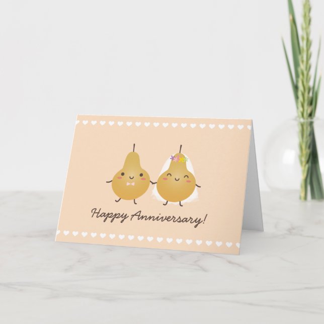 Cartoon Perfect Pear Funny Cute Couple Anniversary Card (Front)