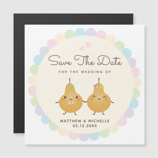 Cartoon Perfect Pear Simple Wedding Save The Date Magnetic Invitation (Front/Back)