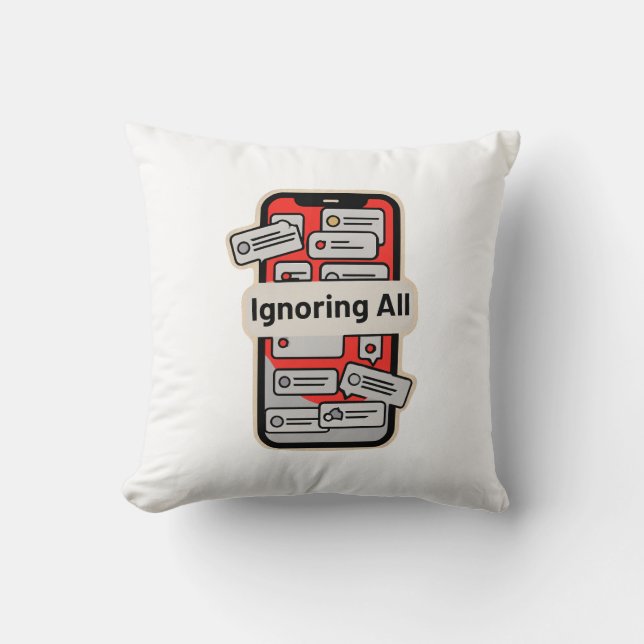Cartoon Phone with Notifications – “Ignoring All” Cushion (Front)