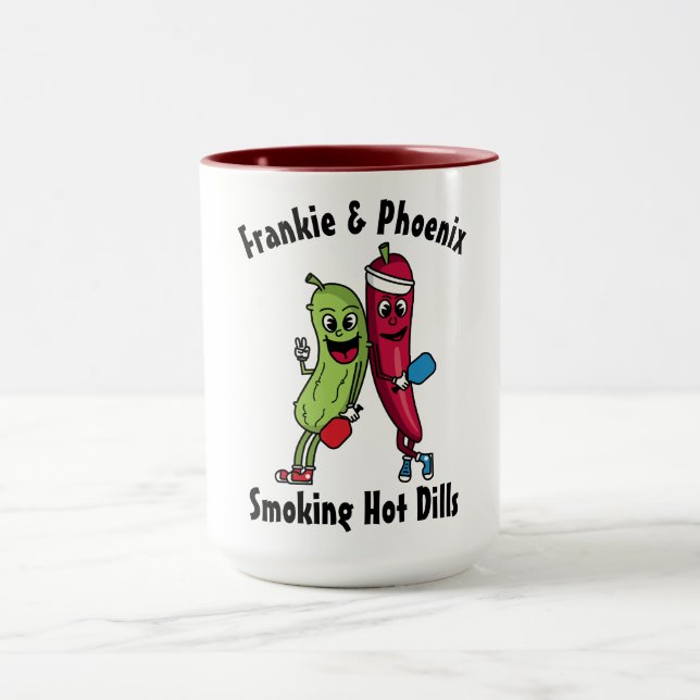 Cartoon Pickle and Pepper Pickleball Team Hot Dill Mug (Center)
