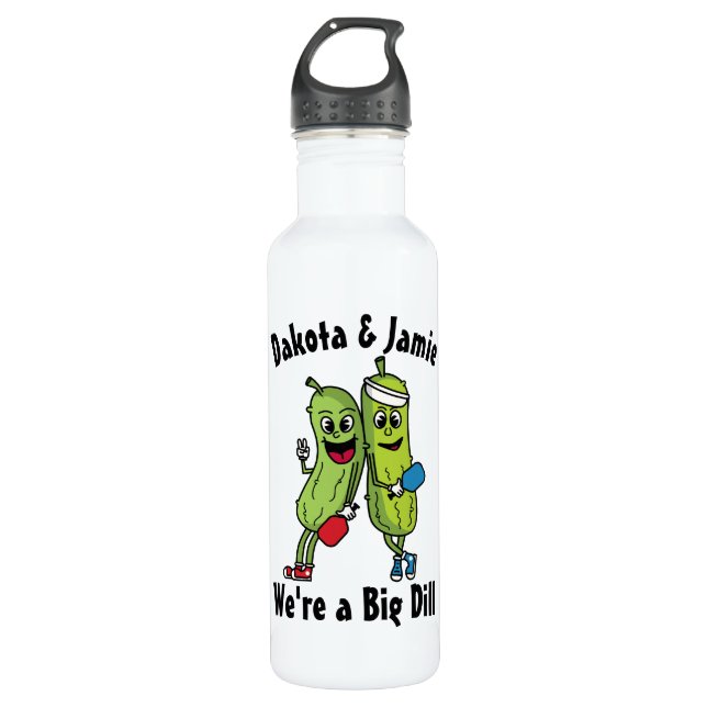 Cartoon Pickle Pair Pickleball Team Big Dill Stain 710 Ml Water Bottle (Front)