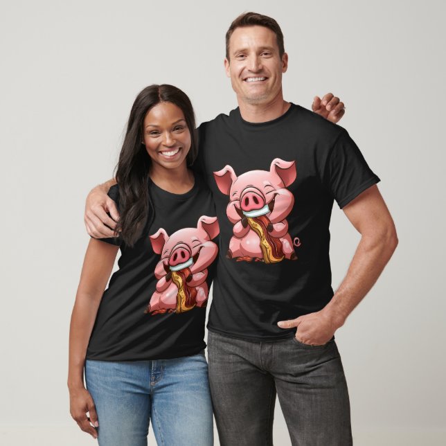 Cartoon Pig Eating Bacon T-Shirt (Unisex)