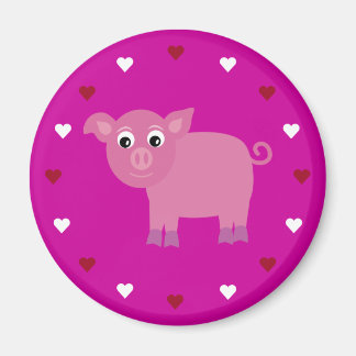 Cartoon Pig & Hearts Customisable Pink Charity Magnet