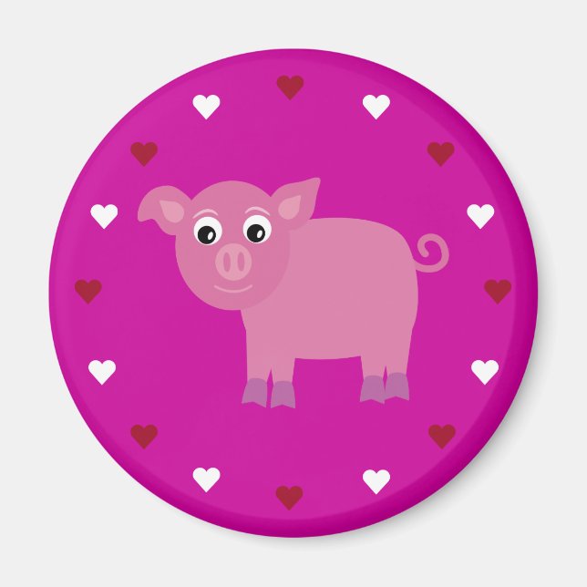 Cartoon Pig & Hearts Customisable Pink Charity Magnet (Front)