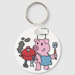 Cartoon pig making bbq   choose background color key ring