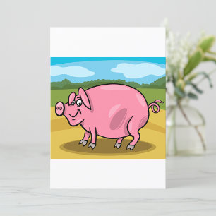 Cartoon Pig On A Farm Invitations