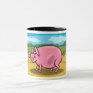 Cartoon Pig On A Farm Mug