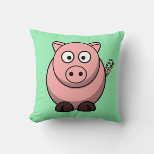 Cartoon Pig on Mint Green Cushion