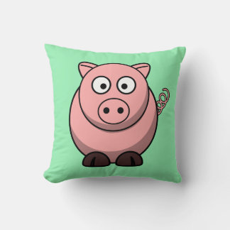 Cartoon Pig on Mint Green Cushion