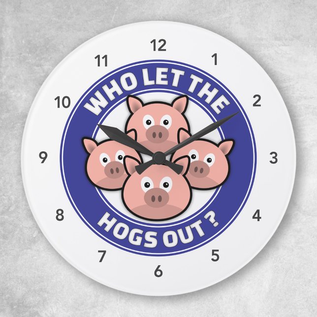 Cartoon Pigs Retro 90s Joke - Who Let The Hogs Out Large Clock (Creator Uploaded)