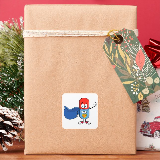 Cartoon Pill Capsule Square Sticker (Creator Uploaded)