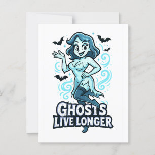 Cartoon Pin-Up Ghost – Ghosts Live Longer Postcard