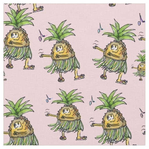 Cartoon Pineapple Dancing Hawaiian Hula Fabric