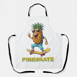 Cartoon Pineapple with Sunglasses on a Skateboard  Apron