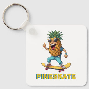 Cartoon Pineapple with Sunglasses on a Skateboard  Key Ring