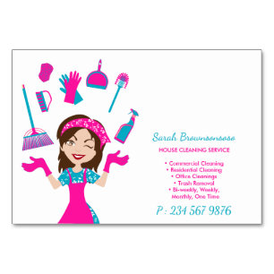 Cartoon Pink Blue Purple House Cleaning Table Number