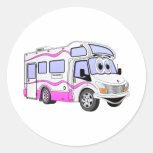Cartoon Pink Camper Classic Round Sticker