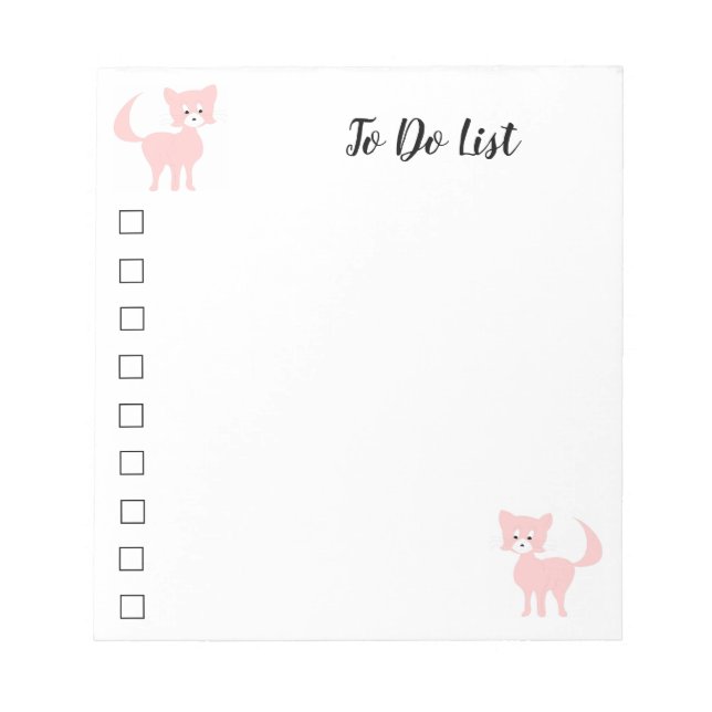Cartoon pink cat Pretty Puss To Do List Notepad (Front)