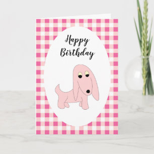 Cartoon pink dog Pretty Pooch pink birthday Card