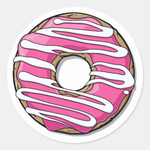 Cartoon Pink Doughnut with Icing Classic Round Sticker