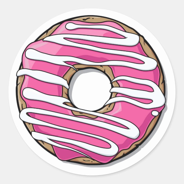 Cartoon Pink Doughnut with Icing Classic Round Sticker (Front)