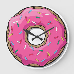 Cartoon Pink Doughnut With Sprinkles Large Clock