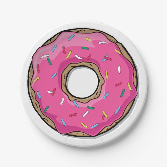 Cartoon Pink Doughnut With Sprinkles Paper Plate (Front)