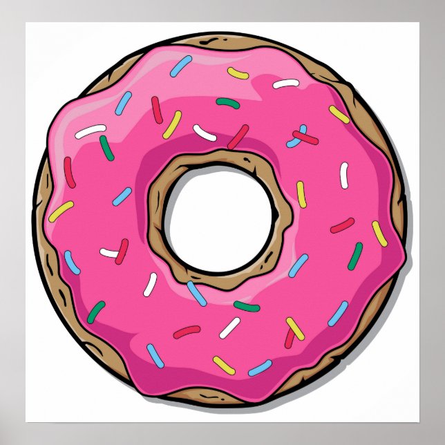 Cartoon Pink Doughnut With Sprinkles Poster (Front)